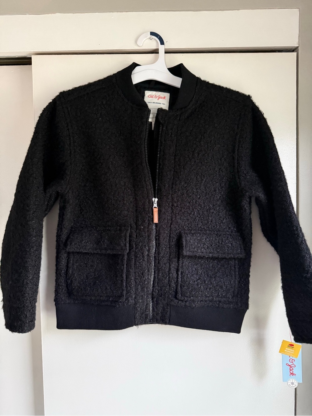 Cat & Jack Black Bouclé Zip-Up Kids' Bomber Jacket